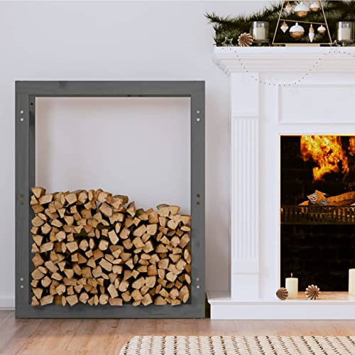 Xichuzi Kaminholzregal, Holzunterstand, Holzstapelhilfe, Aufbewahrung Holz, Holzregal, Brennholzregal Außen, Kaminholz Aufbewahrung, Grau 80x25x100 cm Massivholz Kiefer