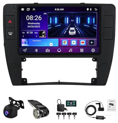 9 Pulgadas HD Pantalla Táctil Android 13 Radio Coche para VW Passat B5 2000-2005 Bluetooth 2 DIN Autoradio con CarPlay AHD Cámara Trasera GPS Navegación Control En El Volante(W200 4+64G)
