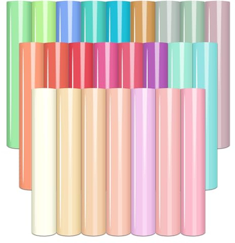 Tintnut Iron on Vinyl Candy HTV Heat Transfer Vinyl 24 Sheets 12 x 10 | Pastel HTV vinyl,easycut & weed & transfer,works with iron & heat press,stretchy & waterproof,for t-shirts bags DIY crafts