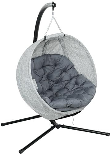 Outsunny Silla Colgante con Forma de Huevo para Uso Exterior, Columpio Colgante Plegable con portavasos, Asiento extraíble Lavable, Estructura, Hamaca para 1 Persona, Silla Columpio para terraza,