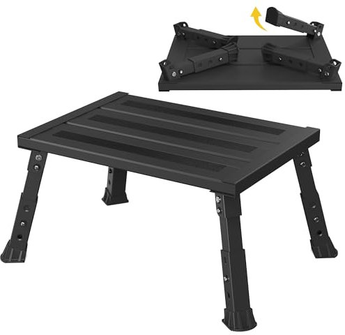 XARILK Aluminium Klappstufe Trittstufe,300KG belastbar, 3-stufige höhenverstellbarer Tritthocker, Breite Anti-Rutsch Fläche,Für Wohnmobile, Garten & Hundetreppe,Leicht & klappbar(Schwarz)