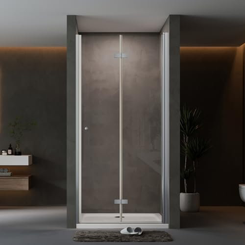 AQUENITH Duschtür Faltbar 90cm Duschkabine mit 180° Duschfalttür Pendeltür Nischentür Drehtür Dusche mit Wandprofil 6mm ESG Glas Höhe 185 cm
