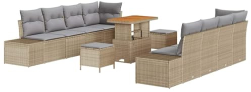 vidaXL 11-teiliges Garten-Sofa-Set mit Kissen in Beige aus Poly Rattan – perfekte Outdoor Möbel für Terrasse, Garten und Lounge im Sommer