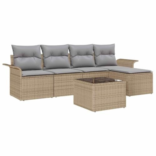 vidaXL 6-teiliges Gartensofa-Set mit Kissen, wetterfest, modulare Gestaltung in Beige und Hellgrau, Loungemöbel für Terrasse, Garten und Patio