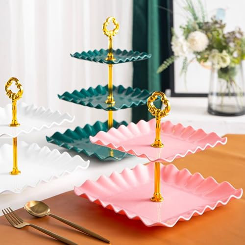Alzata in plastica a tre livelli per dolcetti a matrimoni, feste ed eventi festivi, colore rosa