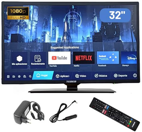 TEBER. Smart TV de 32 Pulgadas -12v/24v/230v - Android 11- Full HD. Mando por Voz. Gran resolución 1920x1080. DVB-S2/C/T2/T. para autocaravanas, cocinas, dormitorios, Campers, Barcos, Camiones (32).