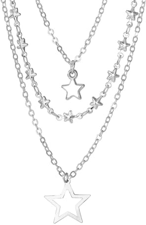 Eigso Frauen Gothic Silber Legierung Kette Halskette Vintage Y2K Multilayer Star Kette Halskette Choker für Frau Emo Chokers