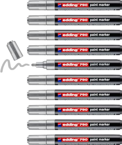 edding 790 paint marker - silver - 10 pens - round nib 2-3 mm - paint marker for marking and labelling metal, glass, stone or plastic - highly opaque, permanent, smudge-proof