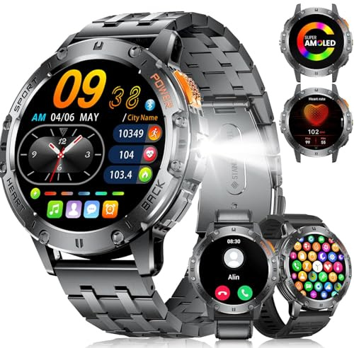 LIGE Smart Watch for Men with Always Display,1.43 Smartwatch with 530mAH,Built in Flashlight,100+ Sports Modes,Health Tracker, Smart Watch for Android iOS(EF5-E)