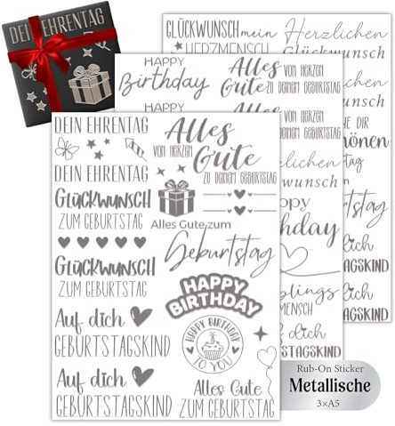 Oizemori Rub On Sticker, Aufkleber Geburtstag, Aufkleber Sprüche, Happy Birthday Sticker, Rub Ons, hochwertige Metallbeschichtung, geeignet für verschiedene Oberflächen wie Fotoalben, Gläser (Silber)