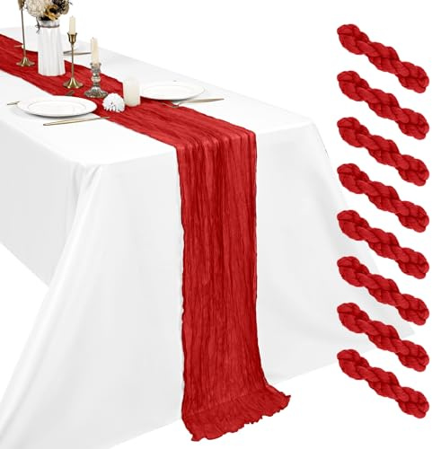 8 Stück Käsetuch Tischläufer Rot 45 x 275 cm, Boho Gaze Tischdeko für Hochzeit, Brautparty, Baby Shower und Geburtstag