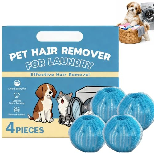 Pet Hair Remover for Laundry,4Pcs Pet Hair Remover & Reusable Laundry Balls,Dog Hair & Cat Hair Remover for Washing Machine,Pet Hair Catcher and Dissolver for Clothes,Washing Machine Hair Catcher