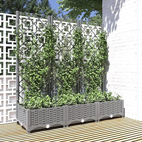 Refined Pflanzkübel mit Rankgitter Hellgrau 120x40x121,5 cm PP Blumenkübel Pflanzkasten Blumentopf Blumenkasten Rankhilfe Spalier Gartenspalier