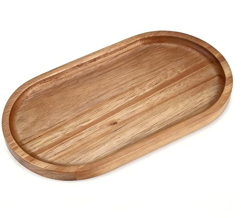 Akazienholz Tablett Oval 19x10,5cm Serviertablett Küche Wohnzimmer | Schmuck ablage natur holz, kaffee tee holzbrett, gastgeschenk vintage retro, multifunktional pflegeleicht, bad accessoires