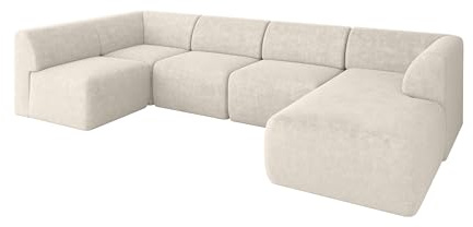 ALTDECOR Ecksofa in U-Form Corner Sofa Bett Eckcouch Couch L-Form Wohnlandschaft Cauchsofa MOVO 345x180x78 Hellbeige