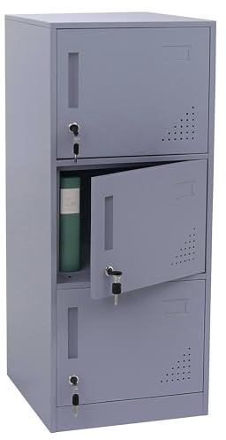 Mendler Spind HWC-P63AM 90x38x45cm Stahl - grau | Schließfach, Wertfachschrank, Schließfachschrank, 3 Türen