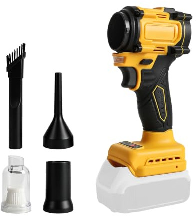 Souffleur d'air sans fil compatible avec DW 18 V/20 V, vitesse en continu, souffleur manuel et aspirateur portable, 150 W, buse d'air comprimé sans balais pour voiture, sèche-linge (jaune)
