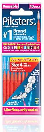 Piksters Interdental Brush Medium/Large Gaps 10 Pack Red Size 4
