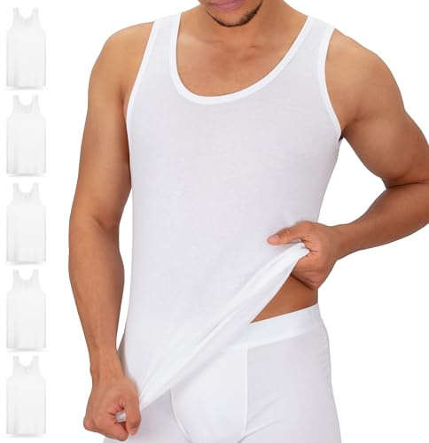 Pack de 5 Hombre Camiseta Interior Acanalado Fino - Blanco 6XL