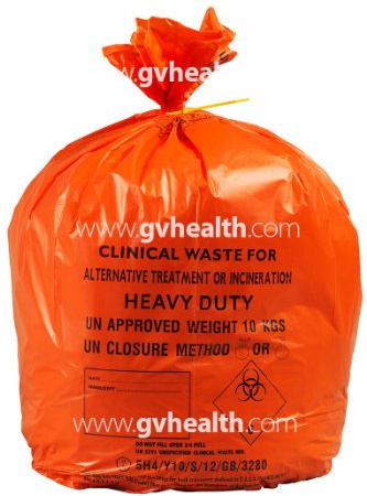 Clinical Waste Sack Medium Duty, Orange (Pack of 200)