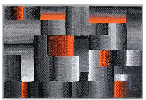 Masada Rugs, Moderner Teppich in Orange, Grau, Schwarz, 60 x 90 cm