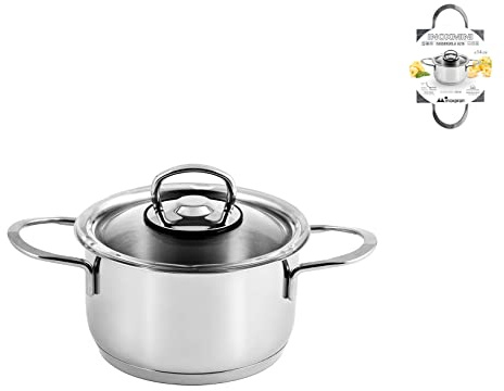 INOXPRAN - Minicasseruola Alta INOXMINI in Acciaio Inossidabile, con Coperchio in Vetro, Dimensioni 25x15x10cm, Utilizzabile su Tutti i Piani di Cottura compreso l'Induzione