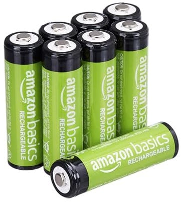 Amazon Basics, 8 batterie ricaricabili AA NiMH, 2000 mAh, ricarica fino a 1000 volte, pre-caricate