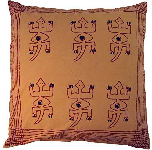 GURU SHOP XL Kissenbezug Blockdruck, Kissenhülle Ethno, Dekokissen Bezug mit Traditionellem Design - Muster 11, Gelb, Baumwolle, 80x80x0,2 cm, Zierkissen, Dekokissen, Sofakissen
