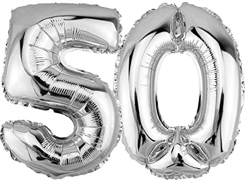 DekoRex Folienballon Silber 40cm Deko Hochzeit Jubiläum Geburtstag (Zahl 50)