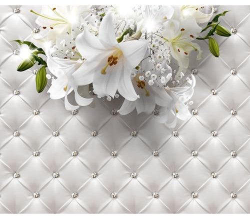 decomonkey Fototapete selbstklebend Blumen Leder 343x256 cm XL Selbstklebende Tapeten Wand Fototapeten Tapete Wandtapete klebend Klebefolie Lilien Lederoptik