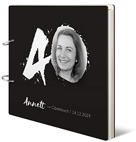 40 Jahre Runder Geburtstag Gästebuch inkl. Buchdeckel individuell gedruckt Foto und Text, quadratisch 215x215mm Ringbuch inkl. 72 Blatt / 144 Naturpapier Innenseiten - Fotokleckse Motiv