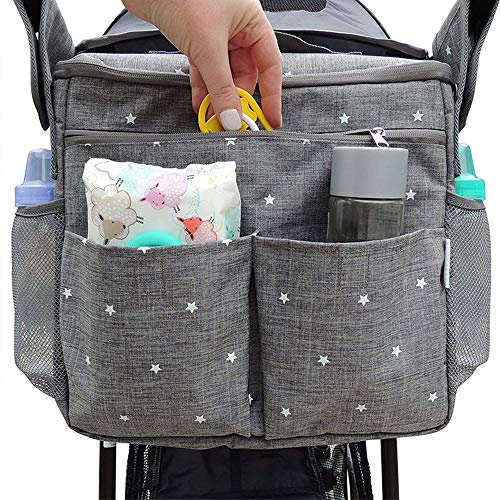 Yibaision Kinderwagen Organizer Wickeltasche Mit Getränkehaltern Universelle wasserdichte Buggy Organizer Wickeltasche Kinderwagen große Aufbewahrungstasche Mumientasche mit Schultergurt