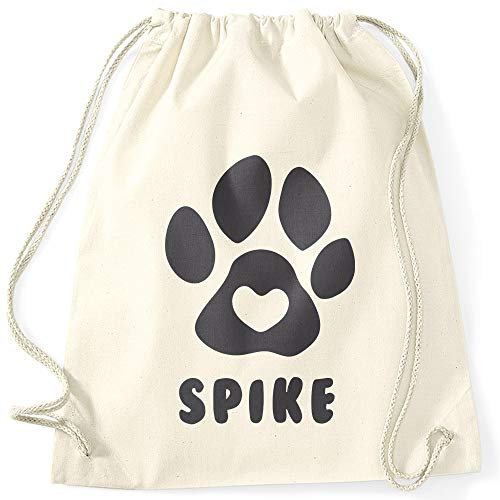MoonWorks® Turnbeutel Hund Hundepfote Herz personalisierbares Geschenk für Hundebesitzer anpassbarer Name Gymbag Natur Unisize