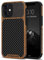 TENDLIN Kompatibel mit iPhone 12 Mini Hülle Holz und Carbon Textur Design Leder Hybrid Handyhülle (Schwarz)