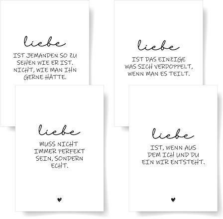 Donari® Postkarten 4er Set DIN A6 • Hochwerige Postkarten mit Sprüchen • Postkarten in edlem Design Schwarz Weiß • Liebe ist Postkarten (Liebe)