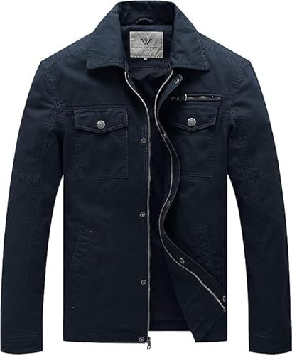 WenVen Homme Bomber Militaire Classique Veste d'Extérieur Veste Légère Casual Blouson en Coton Manteau Zippé Coupe-Vent Veste Multipoches Elégante Bleu Marine L
