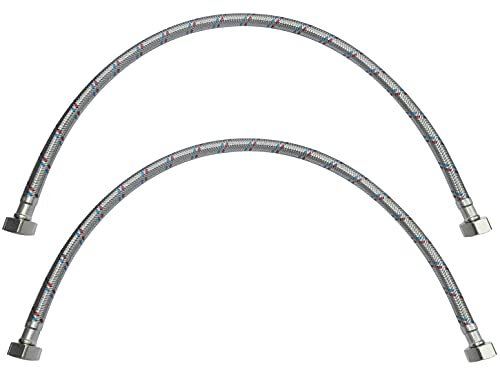 AERZETIX - C50984 - Lot de 2 - Tuyau de raccordement flexible - 600mm - 1/2 Femelle/Femelle - robinet mitigeur sanitaire cuisine salle de bain plomberie