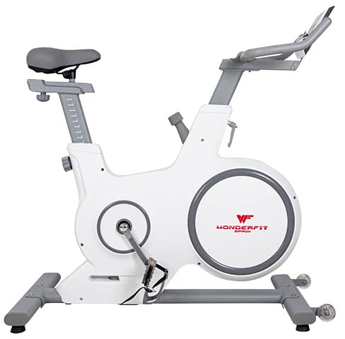 Bicicleta Estática para Interior Fitness | Diseño y Calidad | Ajuste de resistencia sin niveles | Monitor digital | 10 niveles de ajuste de altura con Rueda Blanco