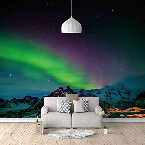 FVGKYS Tapeten Benutzerdefinierte 3D Fototapete Wandbild Wandtattoo Grüne Nordlichter Selbstklebend Tapeten Große Wandbilder Wohnzimmer Sofa Schlafzimmer Hintergrund Wandbild 400x280cm