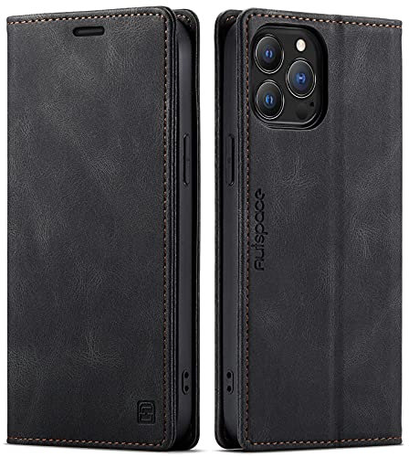 LOLFZ Wallet Case for iPhone 13 Pro Max, Magnetic Flip Leather Case with RFID Block Card Slots Kickstand Shockproof Protective Cover Compatible with iPhone 13 Pro Max 6.7 Inch - Black