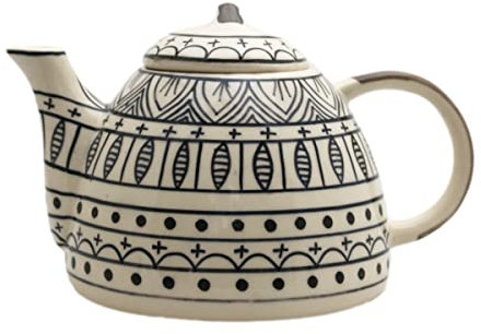 Teekanne Keramik handbemalt schwarz/weiß (Bali)