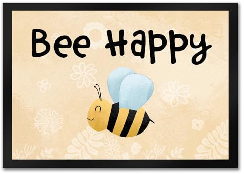 speecheese Bee Happy lustige Fußmatte in 35x50 cm mit glücklicher Biene witziger Fußabstreifer als Geschenkidee für Kollegen und Freunde die Bienen halten oder Imker die Honig herstellen