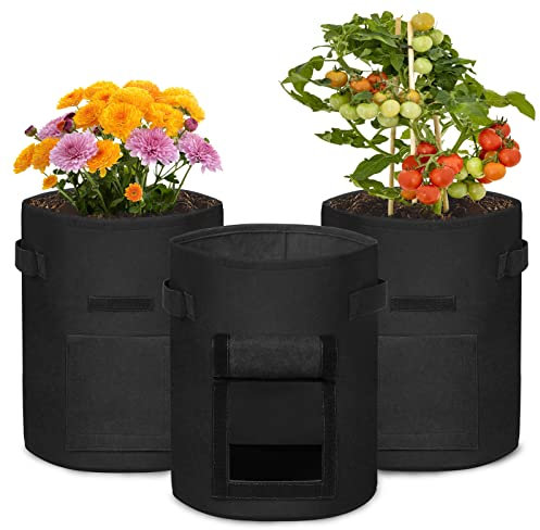 HENGMEI 3 Stück Pflanztasche aus Vliesstoff 27L Kartoffel Pflanzsack Pflanzbeutel mit Griffen und Sichtfenster für Balkon Pflanze und Gemüse (Schwarz)