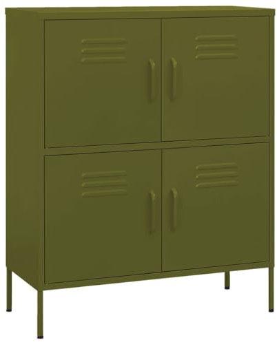 vidaXL Lagerschrank mit 2 Regalfächern Stahlschrank Sideboard Kommode Anrichte Schrank Beistellschrank Mehrzweckschrank Olivgrün 80x35x101,5cm Stahl
