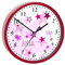 CreaDesign, Wanduhr Kinder personalisiert mit Name, Motiv Sterne rosa, Rahmen Wanduhr rot, Ø 19,5 cm