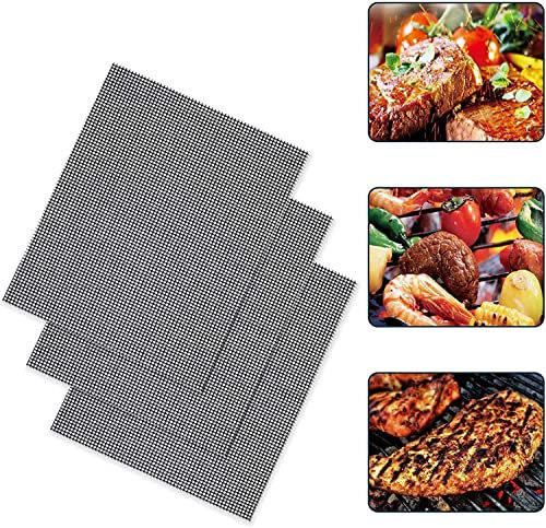 BBQ Mesh Grill Mat, 100% Non-Stick, Reusable Grilling Mesh, baking mats, Heat Resistant BBQ Teflon Grill Mats for Charcoal, gas grilling, Cooking, Baking, Barbecue and Oven, 40 x 33 cm, Mat Set 3 PCS