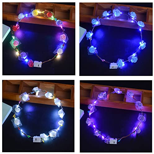 Garland Stirnband,Blumen Stirnband,Leuchtende Blumenkronen,Leuchtender Kranz,4PCS Haarschmuck Stirnband Leuchtend,LED-stirnband Für Mädchen,LED-Blumenkranz,LED Blumenkranz Stirnband,Blumen-Stirnband