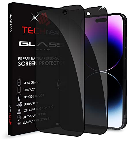 TECHGEAR [2 Pack Anti Spy Screen Protector for iPhone 14 Pro - PRIVACY Filter 3D GLASS Edition Genuine Tempered Glass Full Screen Protector Guard Cover Compatible with iPhone 14 Pro 6.1