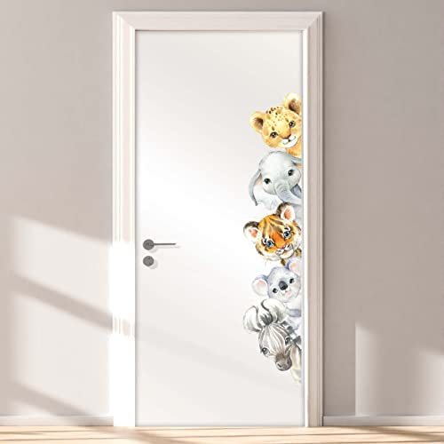 WANDKIND Türaufkleber Kinderzimmer | handgezeichnet | AUFKLEBER Türen Kindergarten | Babyzimmer Tür Sticker Deko Wanddeko (Türgriff Links, T103 Tiere Afrika)