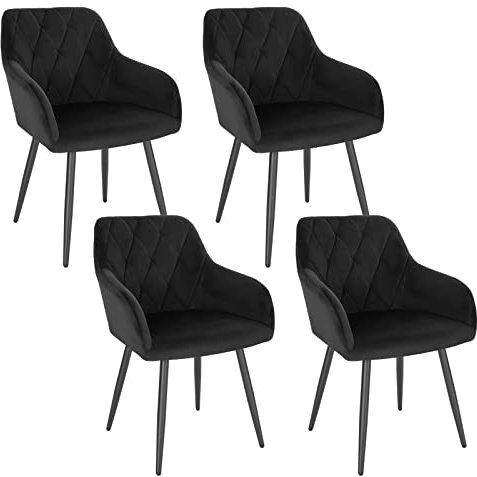 WOLTU 4er Set Esszimmerstühle mit Armlehne Rückenlehne, für Esszimmer Wohnzimmer Küche, Bequeme Küchenstühle gepolstert mit Samtbezug, Metallbeinen, Schwarz